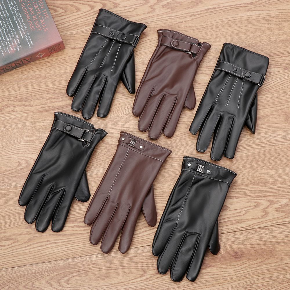 Leather Driving Glove - Мужские флисовые теплые кожаные перчатки, зимние